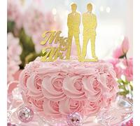 Topper per torta con scritta "Mr and Mr" e "Mr ", con due uomini, romanticismo, per due mariti, matrimonio, fidanzamento, festa, decorazione, personalizzato, nome, data di fine anno, regali per uomini