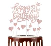 Topper per torta del 21° compleanno felice, topper per torta e cupcake in oro rosa, topper per torta con stelle a forma di cuore glitterate, regalo di compleanno, topper per torta personalizzati per