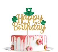 Topper per torta di buon compleanno per San Patrizio - Decorazione di compleanno trifoglio - Decorazioni per feste di compleanno per San Patrizio, glitter oro