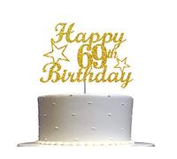 Topper per torta di compleanno con glitter dorati, idee decorative per feste, qualità premium, robusto glitter su entrambi i lati, bastone in acrilico. Prodotto negli Stati Uniti (69°)