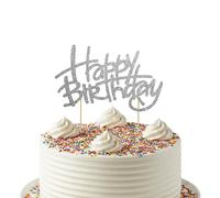 Topper per torta di compleanno con glitter, scintillante topper per torta di compleanno per celebrazioni, decorazione per torta per feste, tavolo da dessert, esposizione di foto ed eventi (S2, argento