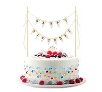 Topper per torta di compleanno fatto a mano, con bandiera, topper, ghirlanda, cartello e bouquet topper con asta in legno