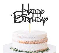 Topper per torta di compleanno nero con glitter neri per feste di compleanno, decorazioni per torte, decorazioni per decorazioni per cabine fotografiche, decorazioni per torte in carta nera