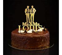 Topper per torta di coppia gay glitterata oro sagoma sposo e sposo spiaggia torta nuziale topper due testimoni dello sposo bomboniere nome personalizzato data matrimonio uomini regali