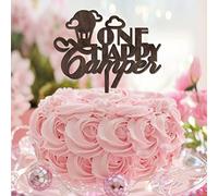 Topper per torta di fidanzamento e matrimonio rustico con scritta "One Happy Camper Mr And Mrs" e "Mr and Mrs", decorazione per torta nuziale o fidanzamento, per coppie, in legno marrone