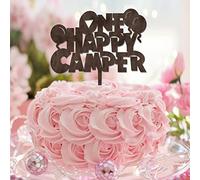 Topper per torta di fidanzamento e matrimonio rustico con scritta "One Happy Camper Mr And Mrs" (lingua italiana non garantita), decorazione per torta romantica con sposa e sposo, per matrimoni, addio