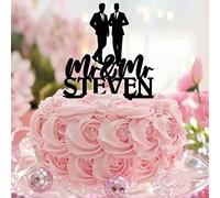 Topper per torta gay Silhouette Romance nome personalizzato data matrimonio coppia maschio topper per torta due testimoni dello sposo decorazioni per matrimoni amore due uomini uomini regali di