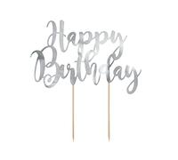 Topper per torta "Happy Birthday", colore: argento