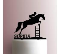 Topper per torta in acrilico, con nome equestre che salta su misura, larghezza 12,7 cm, fucsia