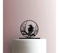 Topper per torta in acrilico, motivo: corvo su ramo, larghezza 15,2 cm, colore: rosso