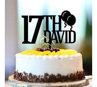 Topper per torta in acrilico nero con nome personalizzato per 17° compleanno diciassette anni 17 anni Happy Birthday Party Decor nome personalizzato qualsiasi età numero 17° anniversario regali di