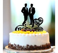 Topper per torta in acrilico nero Mr & Mr Gay Silhouette Gay His And His Funny Wedding Cake Topper Due mariti Wedding Engagement Party Decor Nome personalizzato Data Est Uomini Regali di matrimonio
