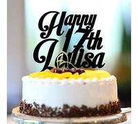 Topper per torta in acrilico nero per 17° compleanno, 17° compleanno, diciassette anni, decorazione per feste di compleanno, nome personalizzato qualsiasi età, numero 17° anniversario, compleanno