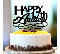 Topper per torta in acrilico nero per 17° compleanno, 17° compleanno, diciassette anni, decorazione per feste di buon compleanno, nome personalizzato qualsiasi età, numero 17° anniversario, regali di