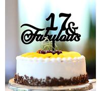 Topper per torta in acrilico nero per 17° compleanno, 17° compleanno, favoloso diciassette anni 17 anni, decorazioni per feste di compleanno, nome personalizzato, qualsiasi età, numero 17°