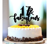Topper per torta in acrilico nero per 17° compleanno, 17 e favoloso diciassette anni 17 anni forniture per feste di compleanno nome personalizzato qualsiasi età numero 17° anniversario compleanno