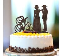 Topper per torta in legno marrone Mr & Mrs personalizza il cognome della data est silhouette romantica sposa e sposo topper per torta per fidanzamento sposa futura festa decorazioni per addio al