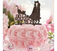 Topper per torta marrone con scritta "Mr And Mrs" e "Mrs" con silhouette di cani e gatti, decorazione per torte con sposo e sposo, in acrilico nero, per rivelare il giubileo, regalo personalizzato per