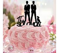 Topper per torta Mr e Mr con sagoma di cane e gatto, elegante nome personalizzato data, coppia maschile topper per torta due testimoni dello sposo decorazioni per torta nuziale amore due uomini uomini