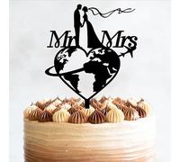 Topper per torta nuziale a tema viaggio, R personalizzato aeroplano da viaggio 6-7,8 pollici acrilico o legno decorazione torta