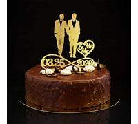 Topper per torta nuziale con coppia gay glitterata oro due testimoni dello sposo lui e il suo elegante topper per torta nuziale silhouette bomboniere per feste di nozze nome personalizzato data di