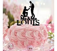 Topper per torta nuziale con coppia gay in acrilico nero amore due uomini lui e il suo divertente topper per torta nuziale silhouette matrimonio fidanzamento festa decorazione nome personalizzato data