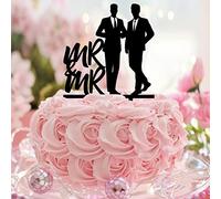 Topper per torta nuziale con coppia gay in acrilico nero silhouette romantica sposo e sposo topper per torta due testimoni dello sposo decorazioni per matrimoni omosessuale nome personalizzato data di