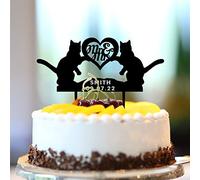 Topper per torta nuziale con gatti Mr e Mrs in acrilico nero silhouette personalizzabile nomi data est divertente sposa e sposo topper per torta per addio al nubilato decorazioni di nozze regali di