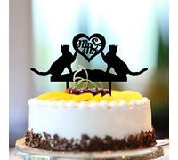 Topper per torta nuziale con gatti Mr & Mrs, con nomi personalizzati, sagoma della data dell'est, romantico, decorazione per torta nuziale e sposo, per matrimoni, addio al nubilato, feste, regali di