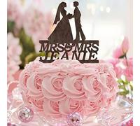 Topper per torta nuziale con scritta in inglese "Mrs And Mrs 2 Brides Silhouette LGBTQ Wedding Anniversary Party Decorations Personalizza coppia nomi Est Date Lesbiche Coppia Regali Legno