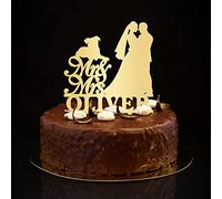 Topper per torta nuziale con scritta "Mr and Mrs" e scritta "Mr and Mrs", con silhouette dorata glitterata, nome personalizzato, data di fine anno, elegante, per sposa e sposo, per matrimoni