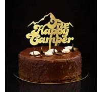Topper per torta nuziale con scritta "One Happy Camper Glitter Gold Mr and Mrs" per torta nuziale e sposo in stile retrò, per matrimoni, addio al nubilato, bomboniere, regali di fidanzamento per