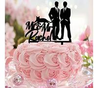 Topper per torta nuziale gay Due sposi con cane gatto silhouette due testimoni dello sposo forniture per feste di nozze personalizzato nome di famiglia data di inizio matrimonio gay regali di