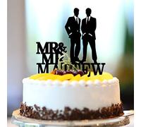 Topper per torta nuziale in acrilico nero Mr e Mr Silhouette coppia maschile divertente topper per torta due testimoni dello sposo decorazioni per matrimoni personalizzati nome est data gay matrimonio