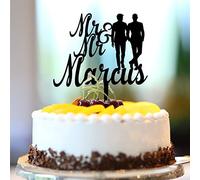 Topper per torta nuziale in acrilico nero Mr & Mr Silhouette gay due uomini divertenti decorazioni per torta nuziale Due testimoni dello sposo decorazioni per matrimoni gay regali di fidanzamento 15,2
