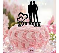 Topper per torta nuziale in acrilico nero Mr & Mr Silhouette Silhouette His And His Rustic Wedding Cake Topper Due mariti Decorazioni per matrimoni Personalizza Cognome Data Regali per uomini