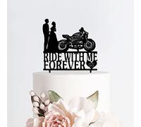 Topper per torta nuziale in acrilico personalizzato sposa e sposo con moto giro con me Forever Black Cake Topper divertente decorazione per torta Topper per matrimonio Top fidanzamento anniversario