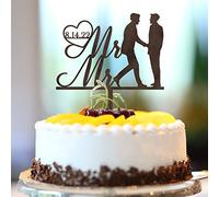 Topper per torta nuziale in legno marrone Mr e Mr Silhouette sposo romantico topper per torta nuziale due testimoni dello sposo bomboniere personalizzate gay matrimonio fidanzamento regali 15,2 cm
