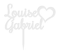 Topper per torta nuziale in Plexi bianco, cuore con nome, 20 x 18 cm (Plexi bianco)