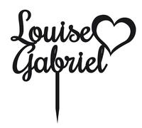 Topper per torta nuziale in Plexi nero, cuore con nome, 20 x 18 cm (Plexi nero)