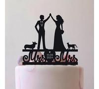 Topper per torta nuziale lesbica, con coppia di gatti corgi lesbiche, 15-20 cm, per torta da festa, amante, sposi novelle