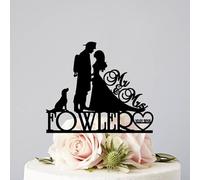 Topper per torta nuziale personalizzato con cognome data e cane pompiere sposa vigile del fuoco acrilico, coppia da 15 a 19 cm personalizzata per anniversario