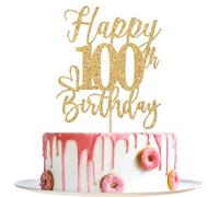 Topper per torta per 100° compleanno, decorazioni per 100° compleanno per uomo/donna, saluti a 100 anni, 100 favolosi, forniture per feste di 100° compleanno, oro glitterato