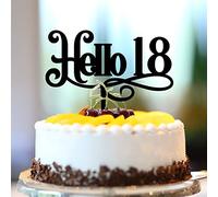 Topper per torta per 18° compleanno in acrilico nero Hello 18 Diciotto anni 18 anni Decorazione per feste di compleanno con nome personalizzato qualsiasi età numero 18° anniversario regali di