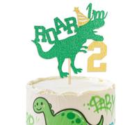 Topper per torta per 2° compleanno con dinosauro glitterato, ROAR I'm 2, decorazione per torta per ragazzi, ragazze, bambini, foresta Dinasour a tema foresta di compleanno