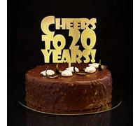 Topper per torta per 20° compleanno, glitterato, con scritta "Cheers to 20 Twenty 20 Years Old Happy Birthday", personalizzabile con nome qualsiasi età, numero 20° anniversario, regalo di compleanno