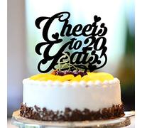 Topper per torta per 20° compleanno, in acrilico, nero, con scritta "Cheers to 20 Twenty 20 Years Old Happy Birthday", decorazione per feste di compleanno, nome personalizzato qualsiasi età, numero 20