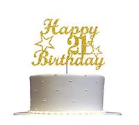 Topper per torta per 21 compleanno, con glitter dorati, 21° partito, qualità premium, robusto e bifacciale glitterato, bastone acrilico, prodotto negli Stati Uniti