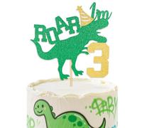 Topper per torta per 3° compleanno con dinosauro glitterato, ROAR I'm 3, decorazione per feste, per ragazzi, ragazze, bambini, a tema foresta Dinasour, festa di compleanno