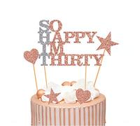 Topper per torta per 30° compleanno, con glitter oro rosa - So Happy IM Thirty, decorazione per torta per 30 feste